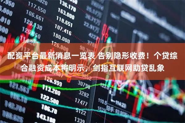 配资平台最新消息一览表 告别隐形收费！个贷综合融资成本将明示，剑指互联网助贷乱象